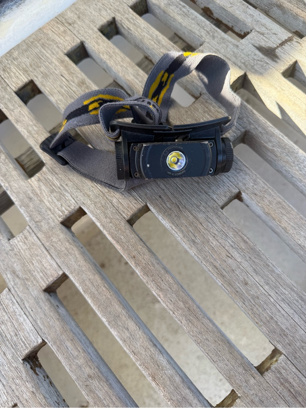 Compact Black LED Headlamp with Gray/Yellow Strap